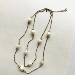 Vintage Monet Double Chain Necklace with Pearls – Antique Gold